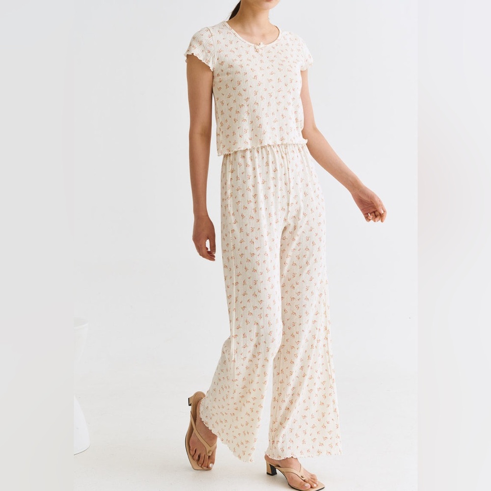 Women's Cream Floral Pajama Set